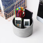 Hennaja Round Leather Art Supply Organizer,Remote Control Holder,360 Degree Spinning,Multi-Functional Pencil Holder,4 Compartments Desktop Stationary Organizer(1-Crazy Blue)