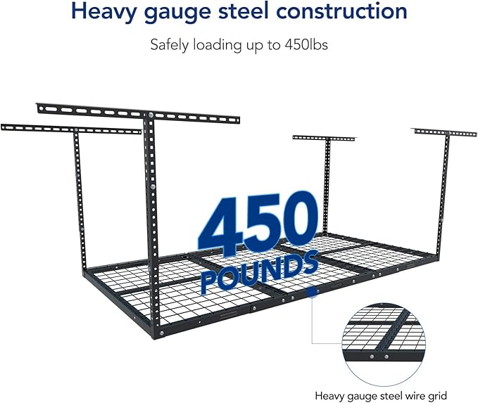 FLEXIMOUNTS 3x6 Overhead Garage Storage Adjustable Ceiling Rack 72" Length x 36" Width x 40" Height, 450lbs Weight Capacity, Black, Classic Series