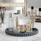 Silicone Bathroom Vanity Tray, Modern Round Decorative Tray for Countertop, Waterproof & Unbreakable Cosmetic Perfume Organizer, Extra-Thick & Sturdy, Easy to Clean Candle Tray (9 inch, Dark Grey)