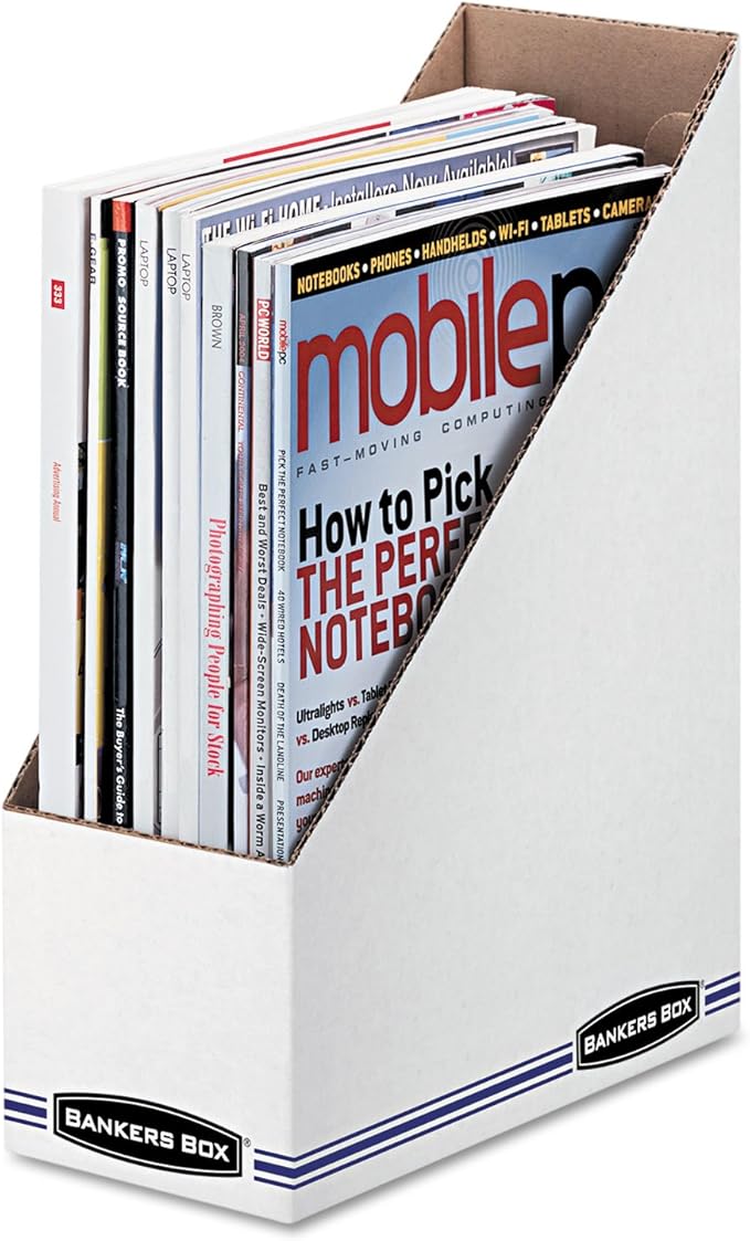 Bankers Box 10723 Corrugated Cardboard Magazine File, 4 x 9 1/4 x 11 3/4, White (Case of 12)