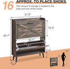 Shoe Storage Cabinet,Farmhouse Shoe Organizer with 2 Flip Drawers & Barn Door Design,Freestanding Hidden Slim Narrow Shoe Rack Cabinet for Entryway,Foyer,Hallway,Dark Oak