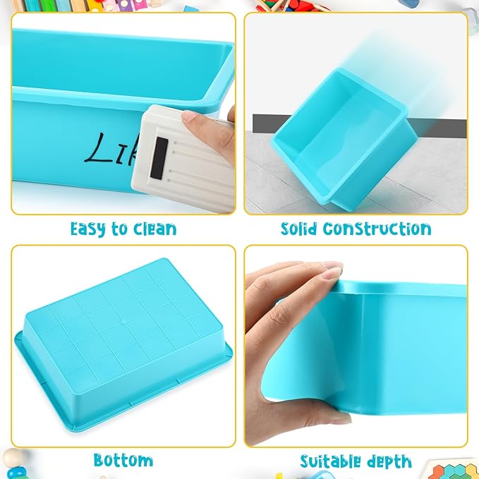 Hoteam 10 Pcs Flat Storage Organizer Tray Bin Letter Size Paper Tray for Classroom Plastic Stackable File Organizer for School Office Teacher Book Organization（ Teal, 13.78 x 9.84 x 3.15 Inch）