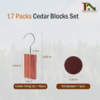 Cedar Blocks for Clothes Storage, Natural Cedar Wood Hooks for Closets and Drawers, 100% Natural & Fresh Scented Wardrobe Organizer, 17 Pack