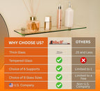 Glass Shelves - Tempered Safety Glass Shelves for Bathroom, Choose Over 20 Shelf Brackets and Multiple Shelf Sizes - Ara Style - 23.6 x 11.8 in - Silver Clip