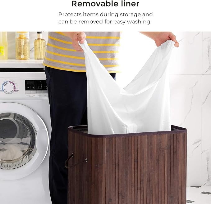 SONGMICS Laundry Hamper with Lid, Bamboo Launry Basket with Handles, Foldable Storage Basket for Laundry Room, Bedroom, 100L, Brown ULCB063K02