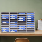 Countertop Literature Organizer, Letter Size Paper Organizer,Desktop Organizer for Storage,with Slots, Office Mailboxes with Removable Shelf (36 Compartments White)