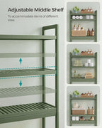 Over the Toilet Storage, 3-Tier Bamboo Bathroom Organizer with Adjustable Shelf, Space-Saving Rack, 66.9" Tall (Green)