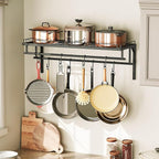 Hanging Pot Rack, Wall-Mounted Pot Rack, Kitchen Cookware Organizer, Metal Pot and pan Organizer Holder, for Cookware, Utensils Organization, Black TPR38BB