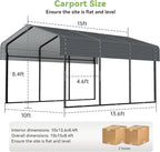 10x15FT Metal Carport,Heavy Duty Carport with Reinforced Frame and Galvanized Steel Roof, Outdoor Garage Shelter Shade Car Port for Pickup Trucks, Boats, Cars & Tractors, Farm Tools, Party, Gray