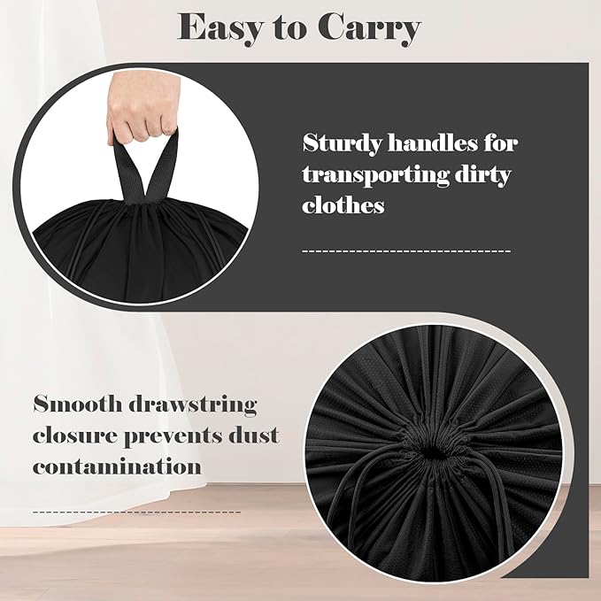 Laundry Bag, Extra Large Travel Laundry Bags with Handles & Drawstring Closure, 24"x 36" Dirty Clothes Storage Bag, Basket Hamper Liner, Organizer Sack for Laundry Room, Camping, Black