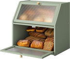 Bread Box for Kitchen Countertop Bin Double Layer Bread Box Storage Container Extra Large Capacity Farmhouse with Diamond Pattern Windows (Green, Extra Large)