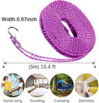 2 Pack Clotheslines 1.64ft Length Camping 5m Clothesline White Purple Drying Rope Portable Windproof Travel for Indoor Outdoor Laundry