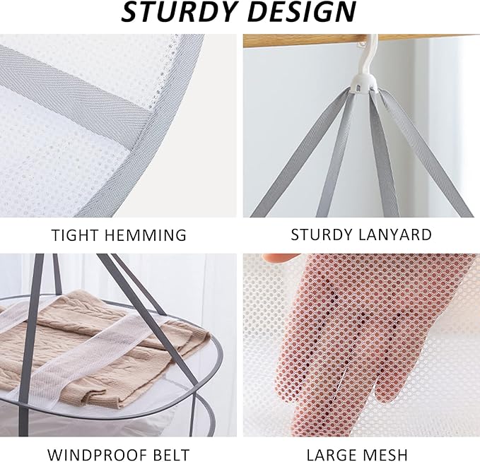 AUTODECO 2 Pack 3-Tier Folding Mesh Clothes Hanging Dryer, Sweater Drying Rack, Large Laundry Drying Rack, Lay fold Flat Dry Hanger, Mesh Clothes Hanging Dryer - XL(3Tier)+XL(3Tier)