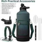 Insulated Water Bottle | Thickened Stainless Steel for Gym and Hiking with Straw, Carrier Bag, Handle Strap | BPA-Free 87 oz