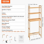 VEVOR Over The Toilet Storage, 3-Tier Adjustable Over Toilet Bathroom Organizer, Bamboo Storage Shelf Rack with 3 Hooks, Freestanding Easy Assembly Laundry Space Saver, Fit Most Toilets, Gray