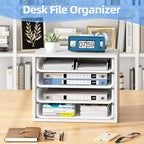Simple Trending Desk File Organizers, 4-Tier Letter Tray Paper Organizer with File Holder, Wooden Paper Sorter for Office Supplies, White