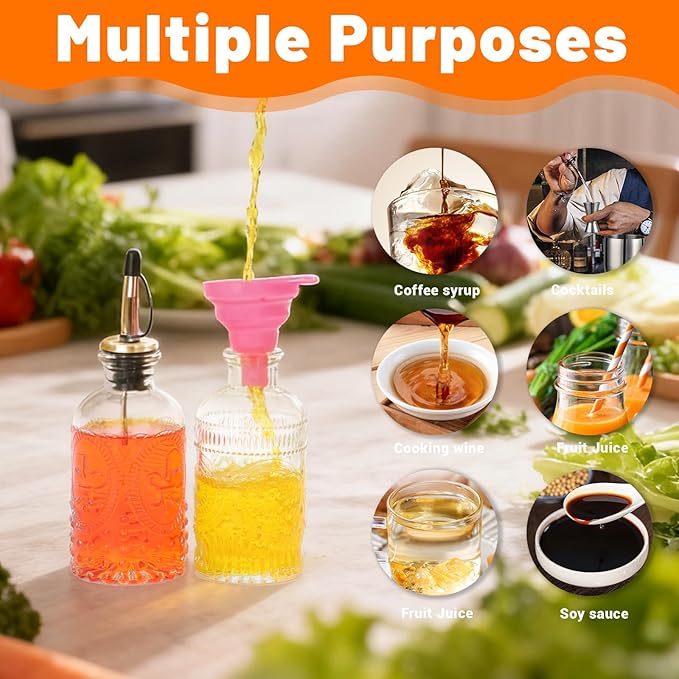 7oz Glass Coffee Syrup Dispenser, 4-Pack Complete Set with Funnel, Brush, Stoppers & Accessories - Syrup Bottles for Coffee Bar with Metal Pour Spout, Ideal for Maple,Oil, Vinegar,Cooking wine