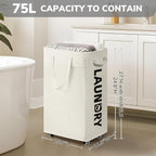 CHICVITA Collapsible Laundry Hamper on Wheels, 75L Clothes Laundry Basket with Removable Wash Bag for Dorms, Clothes Hamper with Handles, White