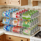 cjc Can Organizer for Pantry, 3 Sets 3 Tiers Can Organizer for Fridge, Clear Automatic Rolling Soda Pantry Organizers for 36 Cans, Stackable Storage Rack for Kitchen Cabinet