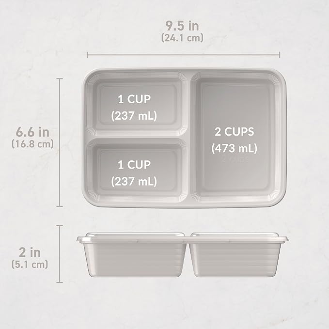 Bentgo Prep - 20-Piece 3-Compartment Reusable Meal Prep Containers with Lids, PFAS & BPA Free Materials, Durable, Microwave, Freezer, & Dishwasher Safe To Go Food Storage (Stone Gray)