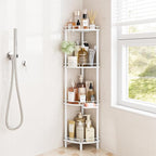 ELYKEN Corner Shower Caddy Standing, 4 Tier Rustproof Metal Shower Organizer with Soap Holder, Floor Shower Corner Shelf Rack Storage Stands with Adjustable Feet & 2 Hooks for Bathroom, White