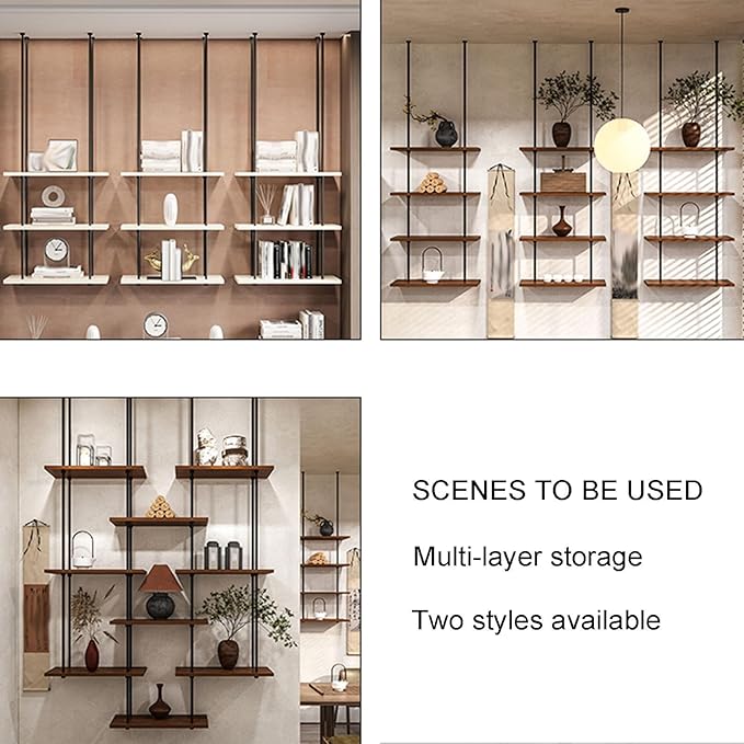 Ceiling Shelf, Ceiling Mount Storage Rack with Wooden Boards Hanging Storage Rack for Display Plants,Wine,Books, Quick Installation (Color : B, Size : 4 Layer)