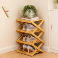 The 9-Tier No-Assembly Bamboo Rack, Folding Bamboo Shoe Rack Organizer with Collapsible Vertical Design, Space-Saving & No-Tool Assembly, for Entryways,Corners,Bedrooms,Balconies (Yellow,4)