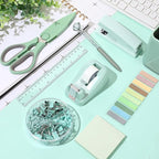 Marspark 12 Pcs Sage Green Office Supplies Desk Accessories Set Pen Holder Tape Dispenser Stapler Staple Remover Staples Tape Ruler Scissor Pen Sticky Note Index Tab Clips Set for Office School Home