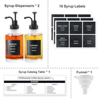 Coffee Syrup Dispenser for Coffee Bar, Set of 2 Simple Glass Syrup Bottle w. Pump and Labels, 16.9 oz 500ml Syrup Pump Dispenser, Syrup Dispenser Black