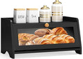 Bread Box for Kitchen Countertop, Large Bread Container Storage, Wooden Farmhouse Bread Box with Window Bread Holder (Black)