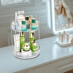 360 Rotating Makeup Organizer, 2 Tier Lazy Susan Bathroom Counter Organizer, Skincare Organizers, Spinning Perfume Organizer & Vanity Organizer Countertop (Silver Clear, 2 Tier)