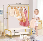 Kids Gold Clothing Rack - Dress Up Clothes Rack - Baby Toddler Closet - Freestanding Coat Racks with 2 Fabric Shelves - Small Kids Costume Wardrobe - Garment Rack for Hanging Clothes Organizer