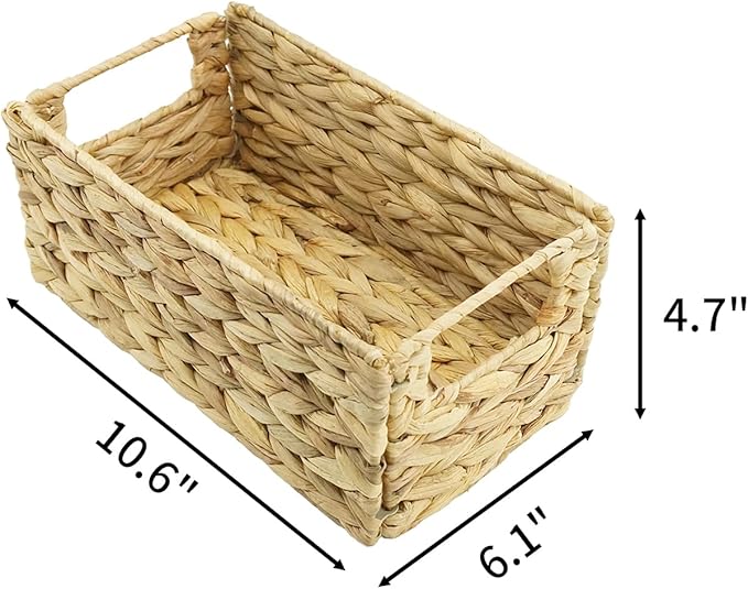 YRMT Small Water Hyacinth Storage Basket Toilet Paper Baskets with Built-in Handles Bathroom Organizer Narrow Baskets for Organizing Toilet Tank 2 Pack (Water Hyacinth)
