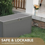 Devoko 95 Gallon Deck Box Large Resin Outdoor Storage Box, Waterproof and UV Resistant Lockable for Outdoor and Patio, Large Storage Cabinet for Patio Furniture, Garden Tools and Pool Supplies, Grey