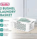 Sterilite Laundry Basket, Plastic Clothes Hamper, Large Rectangle Bin with Comfort Grip Handles and Reinforced Rim, 2 Bushel Capacity, White, 12 Pack