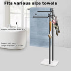 HarJue Towel Rack for Bathroom, 36” H Towel Holder Stand, Bath Towels Sheet Holder with Marble Base, Standing Rack for Home Pool Outdoor Floor, Store Family Member Towels (Black, 36” H-Hooks)