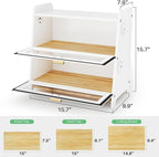 SNTD Bread Box - Kitchen Countertop Bread Storage Container with Bamboo Cutting Board, Adjustable Vent Hole Dials, White