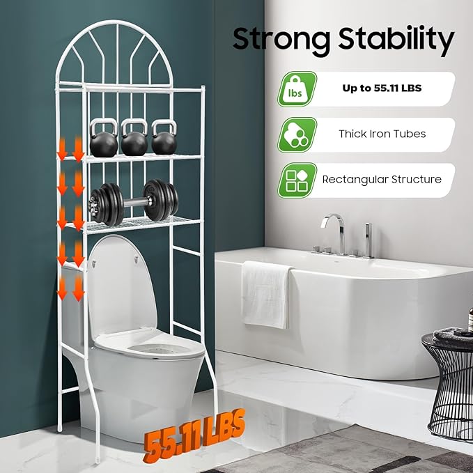 3 Tier Over The Toilet Rack, Shelf Bathroom, Over The Toilet Storage Rack, Stand Organizer Space Saver, White