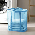 Mesh Bag with Handles, Collapsible Laundry Basket, Foldable Laundry Bag, Breathable Folding Beach Bag,Space-saving Travel Tote Bags (1, Blue)