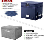 DocSafe File Box with Lock,Multi-Layer Fireproof Document Box Collapsible File Storage Organizer with Pockets/Handle,Large Portable Home Office Filing Safe for Hanging Letter/Legal Size Folders,Blue
