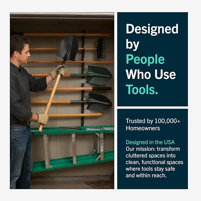 StoreYourBoard Horizontal Shed Tool Organizer - Garage Organization Wall Mount Tool Storage Rack - Heavy Duty Steel Tool Organizers and Storage for Shovels, Rakes, Brooms, Mops - Holds Up to 200 lbs