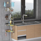 KEGII Shower Caddy Tension Pole with 2 Towel Bars, Adjustable Corner Bathroom Organizer, Rustproof Bathtub Storage Shelves for Shampoo, 25–114.2 Inch Shower Rack for Renters & Family