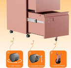 METAN Metal 2 Drawer File Cabinet with Lock, Mobile File Cabinet Under Desk for Letter/Legal Size,Assembly Required,Pink