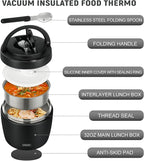Itslife 32oz Insulated Soup Thermos, Vacuum Stainless Steel Food Jar for Hot & Cold Food, Leakproof Wide Mouth Lunch Container with Spoon, Black