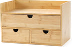 Wisuce Bamboo Desk Drawer Organizer, Desktop Organizer with Drawers Tabletop Storage Organization Box for Office Home Toiletries Supplies Vanity, No Assembly Required(1 with shelf-3 Drawers)