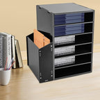 Literature Organizers With Side Storage cabinet, 6 Compartments Office Mailbox with Adjustable Shelves, PVC Board Literature Sorter for Office, Home, Classroom, Mailrooms Organization, Black