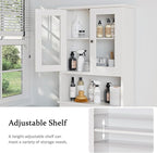 Meilocar Over The Toilet Storage Cabinet for Bathroom, White Storage Organizer Over Toilet, Space Saver with Tempered Glass Doors, White