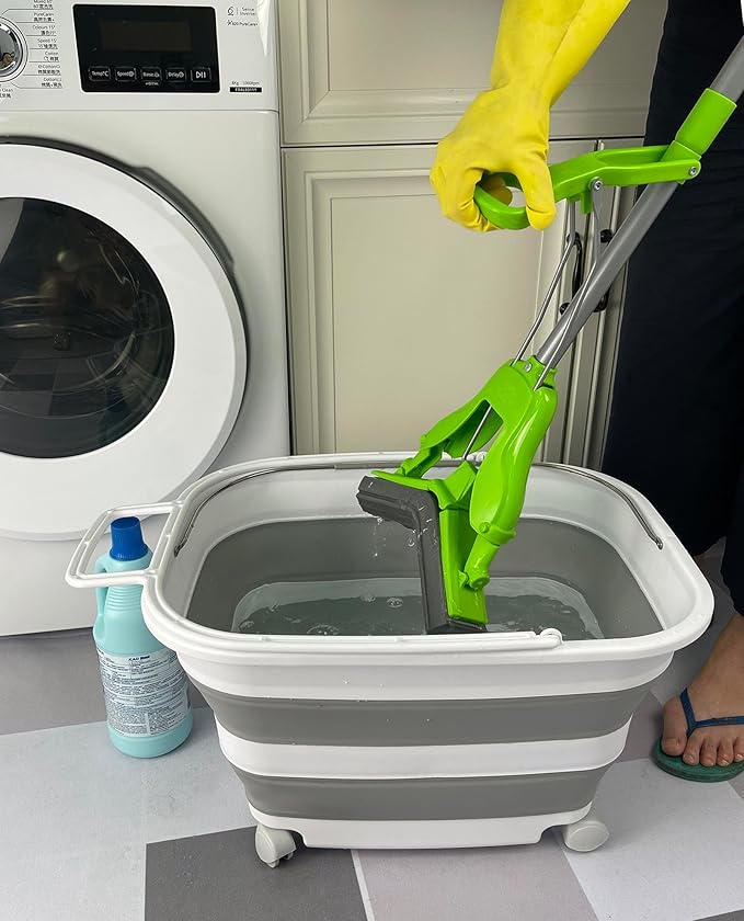 SAMMART 35L (9.24 Gallons) Collapsible Plastic Laundry Basket with Handle and Wheels - Foldable Pop Up Storage Container/Washing Tub - Space Saving (2, White/Grey)