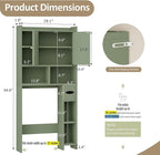 Meilocar Over The Toilet Storage Cabinet, 64.6" Tall Bathroom Organizer Space Saver with Toilet Paper Holder & Adjustable Shelf, Freestanding Wood Cabinet for Small Space, Green