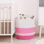 CherryNow Extra Large Woven Storage Baskets – 16'' x 17'' Cotton Rope Decorative Pink Hamper for Nursery, Toys, Blankets, and Laundry, Cute Tassel Nursery Décor for Baby & Girl